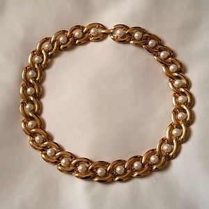 Napier Gold Tone and Faux Pearl Necklace / Choker